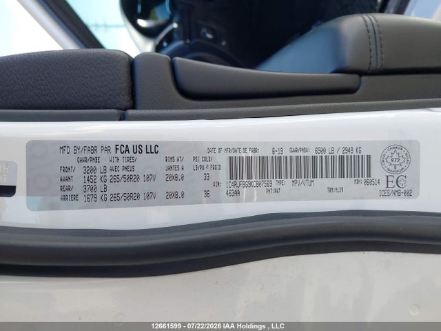 12661599 :رقم المزاد ، 1C4RJFBG9KC807569 vin ، 2019 Jeep Grand Cherokee Limited مزاد بيع
