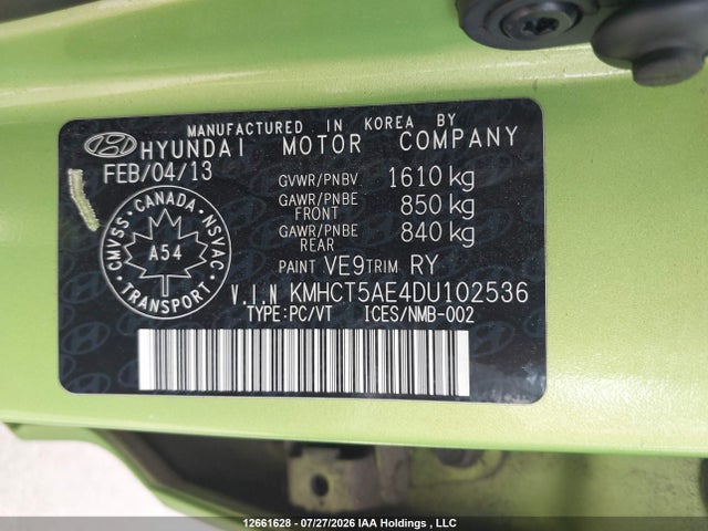 2013 Hyundai Accent მანქანა იყიდება აუქციონზე, vin: KMHCT5AE4DU102536, აუქციონის ნომერი: 12661628