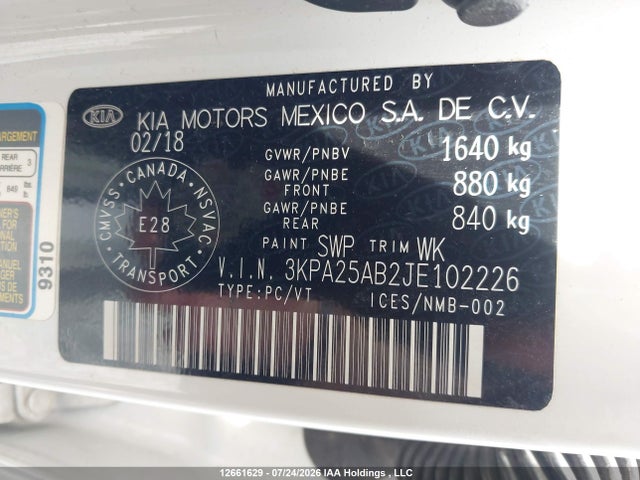Aukcja sprzedaży 2018 Kia Rio Lx/lx+, vin: 3KPA25AB2JE102226, numer aukcji: 12661629