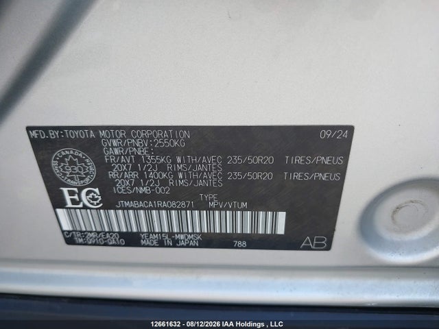 12661632 :رقم المزاد ، JTMABACA1RA082871 vin ، 2024 Toyota Bz4x Xle/limited مزاد بيع