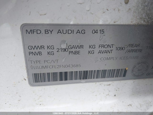 Aukcja sprzedaży 2015 Audi A4 Prestige, vin: WAUMFCFL2FN043685, numer aukcji: 12661643