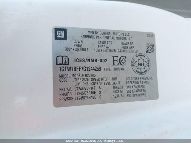 1GTW7BFF7G1244259 GMC Savana G2500