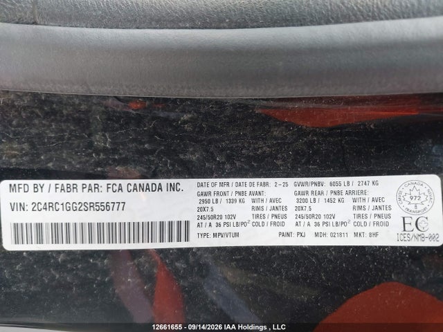 2025 Chrysler Pacifica Limited მანქანა იყიდება აუქციონზე, vin: 2C4RC1GG2SR556777, აუქციონის ნომერი: 12661655