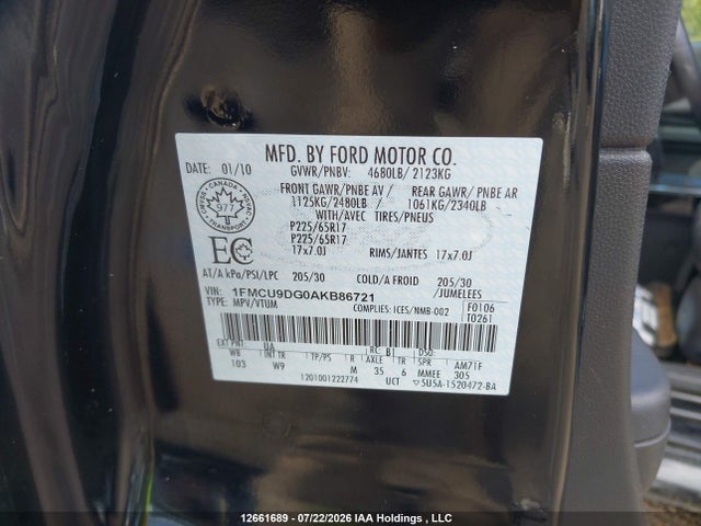 2010 Ford Escape Xlt მანქანა იყიდება აუქციონზე, vin: 1FMCU9DG0AKB86721, აუქციონის ნომერი: 12661689