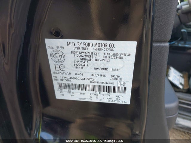 2010 Ford Escape Xlt მანქანა იყიდება აუქციონზე, vin: 1FMCU9DG0AKB86721, აუქციონის ნომერი: 12661689