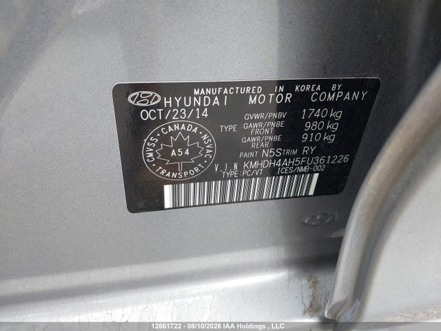 Продажа на аукционе авто 2015 Hyundai Elantra Se/sport/limited, vin: KMHDH4AH5FU361226, номер лота: 12661722
