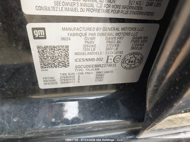 Продаж на аукціоні авто 2024 Chevrolet Silverado 1500 Rst, vin: 1GCUDEE80RZ374831, номер лоту: 12661725