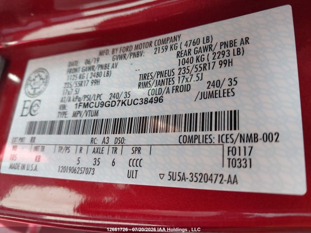 Ford ESCAPE SE 2019 1FMCU9GD7KUC38496 Image 21