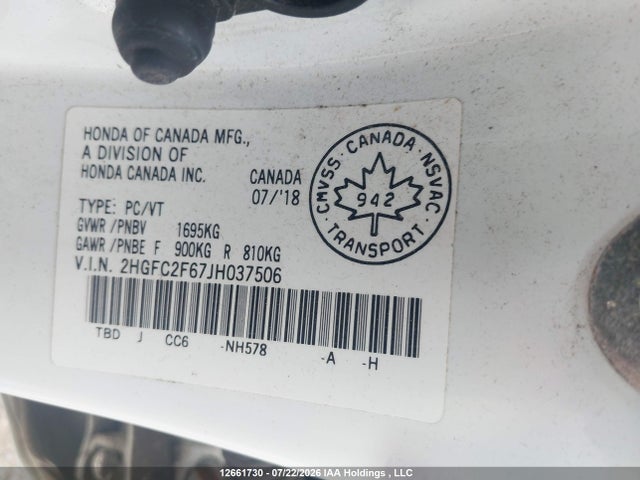 Honda CIVIC SE 2018 2HGFC2F67JH037506 Image 17