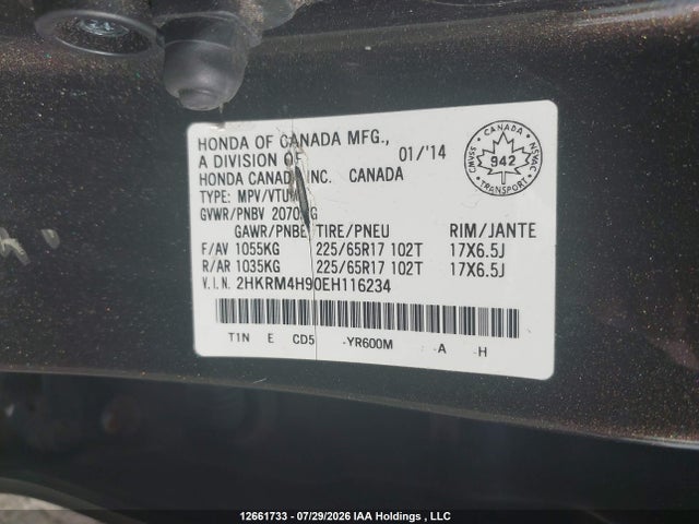 Продажа на аукционе авто 2014 Honda Cr-v Touring, vin: 2HKRM4H90EH116234, номер лота: 12661733