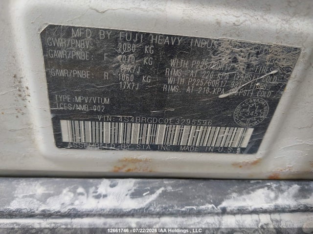 Subaru Outback 2.5i Premium 2014 4S4BRGDC0E3295596 Image 9