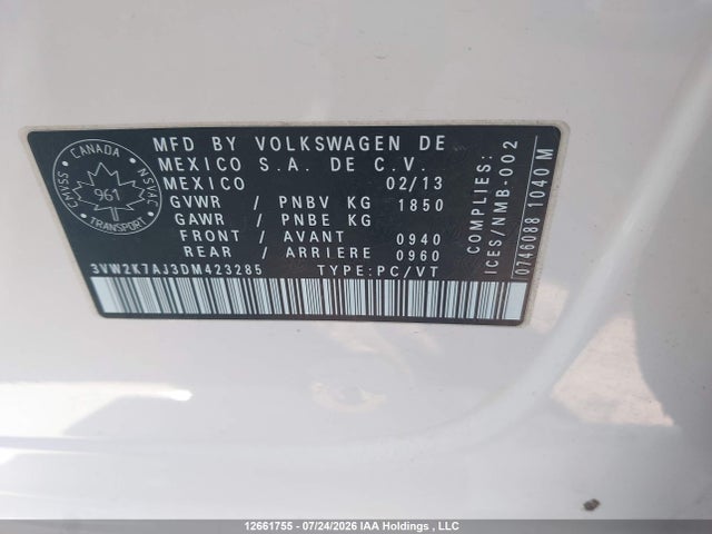 Aukcja sprzedaży 2013 Volkswagen Jetta 2.0l Trendline/2.0l Trendline+, vin: 3VW2K7AJ3DM423285, numer aukcji: 12661755