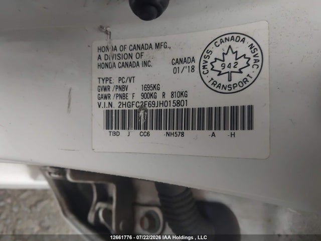 Honda CIVIC SE 2018 2HGFC2F69JH015801 Image 9