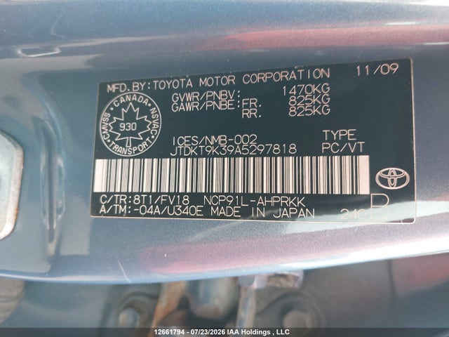12661794 :رقم المزاد ، JTDKT9K39A5297818 vin ، 2010 Toyota Yaris Le/rs مزاد بيع