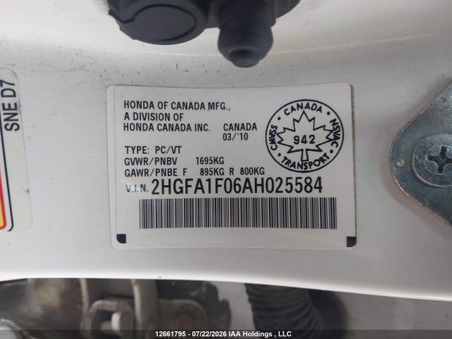Продажа на аукционе авто 2010 Honda Civic Ex-l, vin: 2HGFA1F06AH025584, номер лота: 12661795