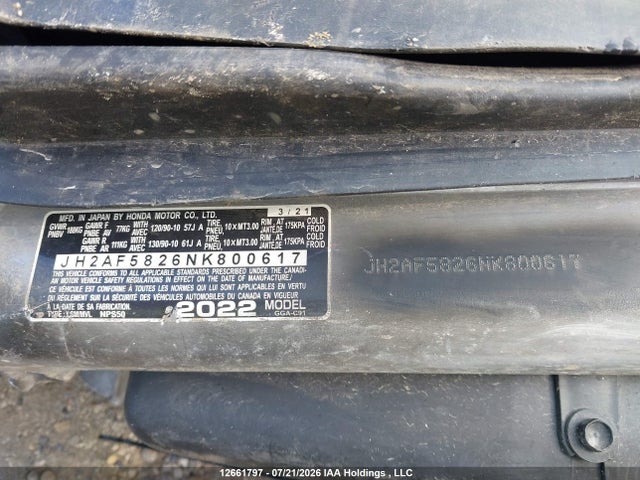 Aukcja sprzedaży 2022 Honda Nps50, vin: JH2AF5826NK800617, numer aukcji: 12661797