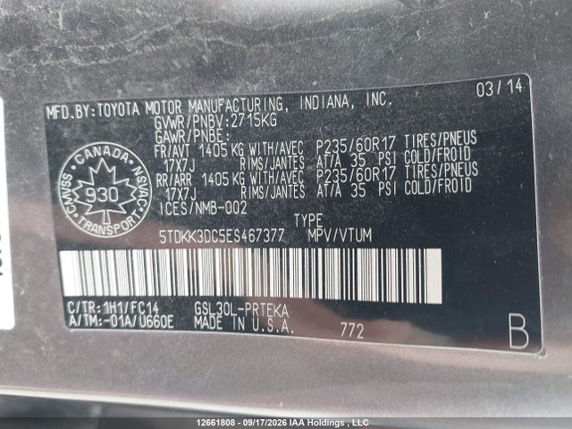 Toyota Sienna Le 8 Passenger 2014 5TDKK3DC5ES467377 Image 19