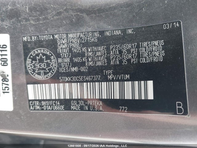 Toyota Sienna Le 8 Passenger 2014 5TDKK3DC5ES467377 Image 9