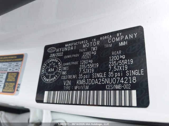 Продажа на аукционе авто 2022 Hyundai Tucson Luxury/ultimate, vin: KM8JDDA25NU074218, номер лота: 12661811