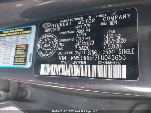 Aukcja sprzedaży 2020 Hyundai Palisade Luxury 7-passenger Seating, vin: KM8R3DHE7LU043653, numer aukcji: 12661816
