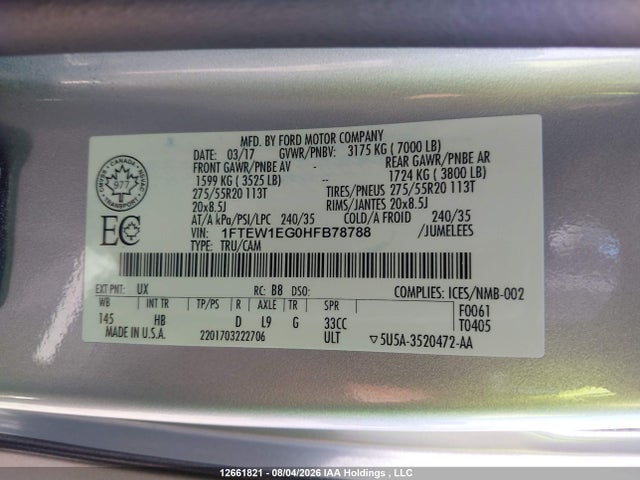 Ford F-150 Lariat 2017 1FTEW1EG0HFB78788 Image 9