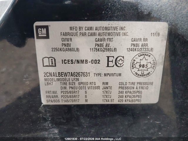 2010 Chevrolet Equinox მანქანა იყიდება აუქციონზე, vin: 2CNALBEW7A6267631, აუქციონის ნომერი: 12661830