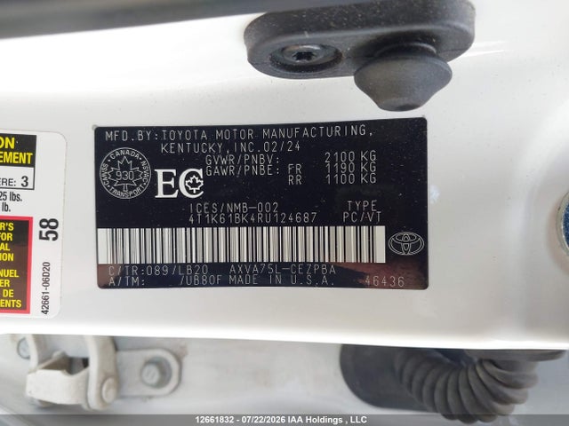 Aukcja sprzedaży 2024 Toyota Camry Xse, vin: 4T1K61BK4RU124687, numer aukcji: 12661832