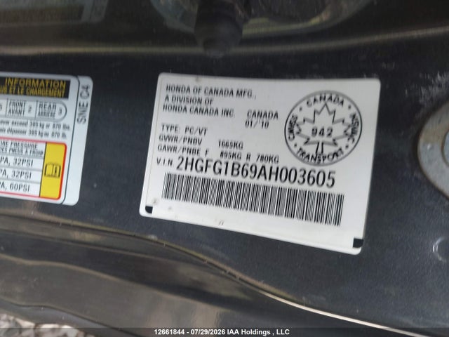 Продаж на аукціоні авто 2010 Honda Civic Cpe, vin: 2HGFG1B69AH003605, номер лоту: 12661844