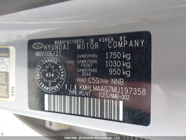 KMHLM4AG7MU197358 Hyundai ELANTRA SEL