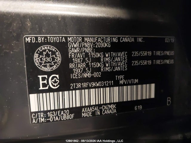 2T3R1RFV9KW031211 Toyota Rav4 Xle/xle Premium