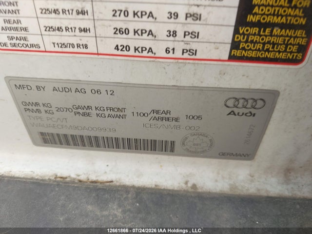 Aukcja sprzedaży 2013 Audi A3 Progressiv, vin: WAUAECFM9DA009939, numer aukcji: 12661866