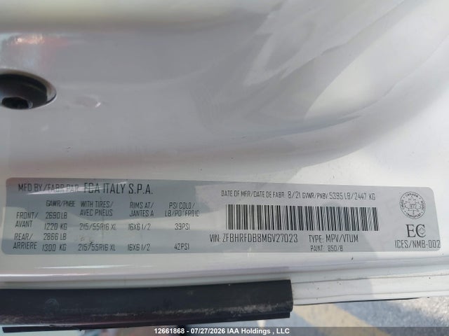 ZFBHRFDB8M6V27023 RAM Promaster City Tradesman Slt