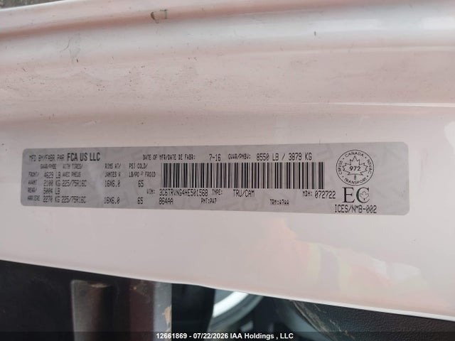 12661869 :رقم المزاد ، 3C6TRVNG4HE501568 vin ، 2017 Ram Promaster 1500 1500 Standard مزاد بيع