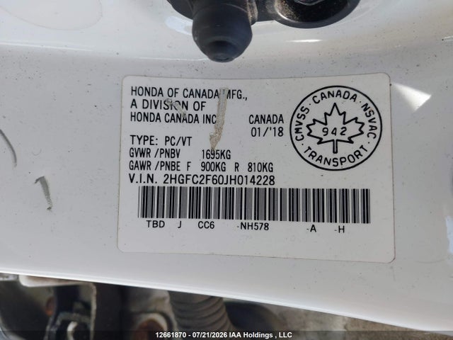 Honda CIVIC SE 2018 2HGFC2F60JH014228 Image 19
