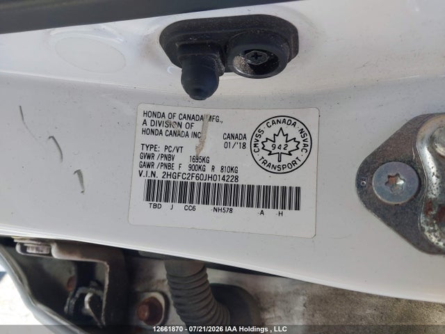 Honda CIVIC SE 2018 2HGFC2F60JH014228 Image 9