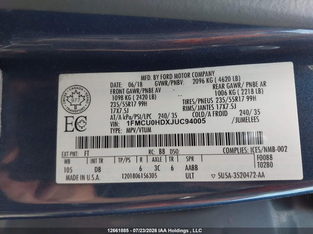 Ford Escape 2018 1FMCU0HDXJUC94005 Image 9