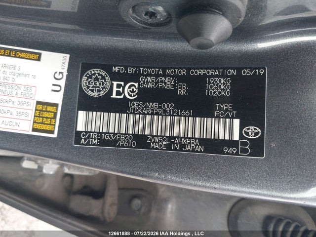 Продажа на аукционе авто 2020 Toyota Prius Prime, vin: JTDKARFP9L3121661, номер лота: 12661888
