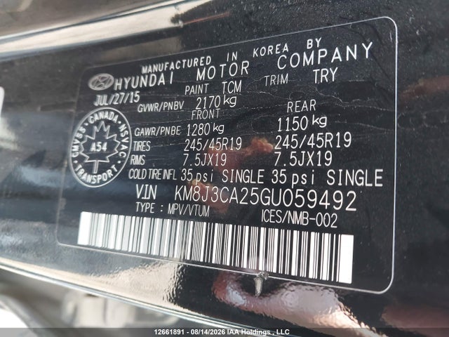KM8J3CA25GU059492 Hyundai Tucson Limited/sport And Eco/se