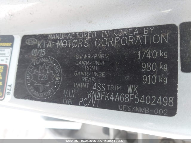 Aukcja sprzedaży 2015 Kia Forte 1.8l Lx/1.8l Lx+/lx+ Winter Edition, vin: KNAFK4A68F5402498, numer aukcji: 12661897
