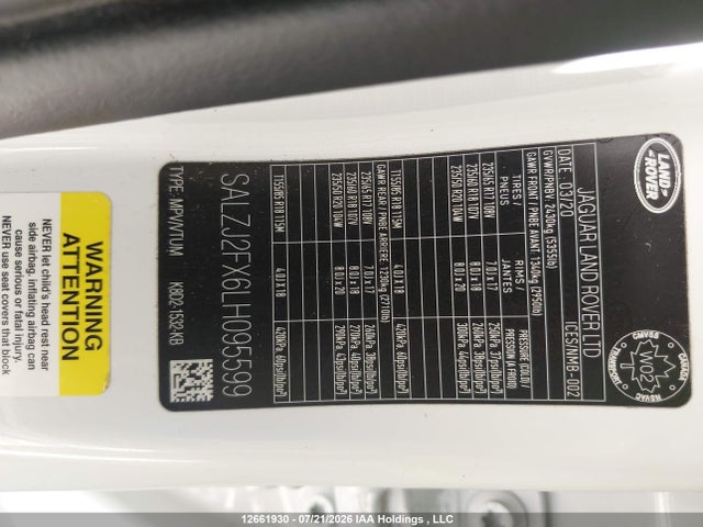SALZJ2FX6LH095599 Land Rover Range Rover Evoque S