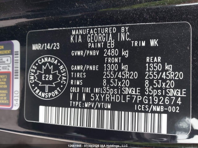 12661945 :رقم المزاد ، 5XYRHDLF7PG192674 vin ، 2023 Kia Sorento 2.5t Ex/2.5t Ex+ مزاد بيع