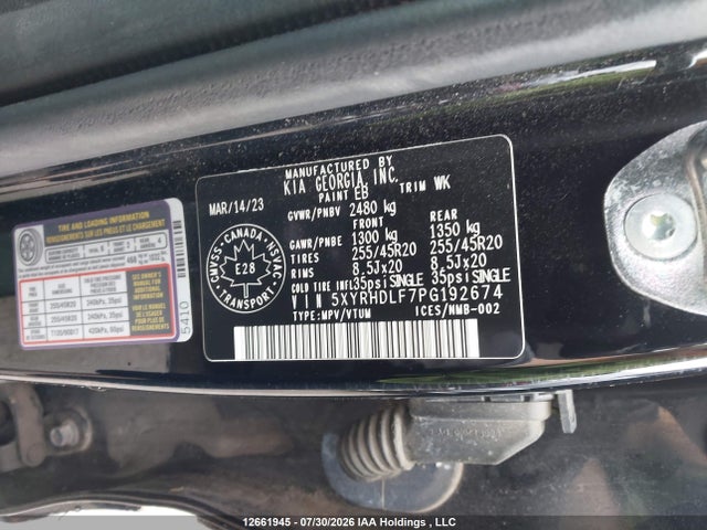 12661945 :رقم المزاد ، 5XYRHDLF7PG192674 vin ، 2023 Kia Sorento 2.5t Ex/2.5t Ex+ مزاد بيع