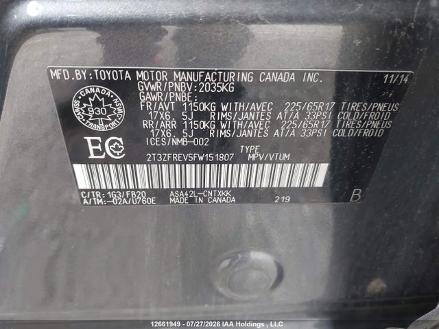 Toyota RAV4 LE 2015 2T3ZFREV5FW151807 Image 9