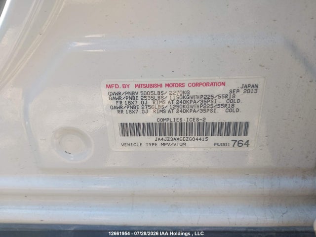 12661954 :رقم المزاد ، JA4JZ3AX6EZ604415 vin ، 2014 Mitsubishi Outlander Se مزاد بيع