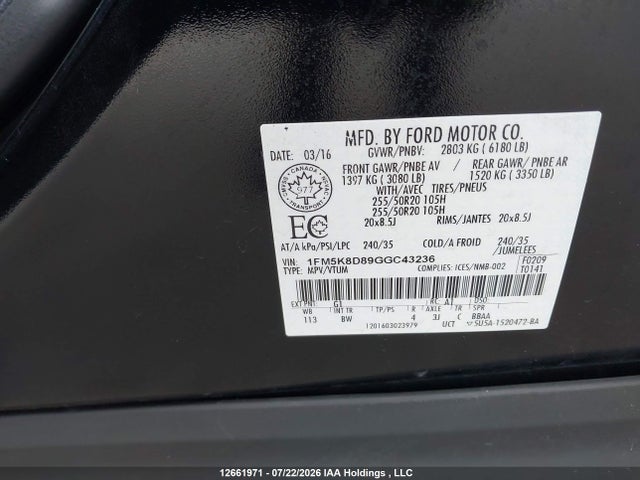 Aukcja sprzedaży 2016 Ford Explorer Xlt, vin: 1FM5K8D89GGC43236, numer aukcji: 12661971
