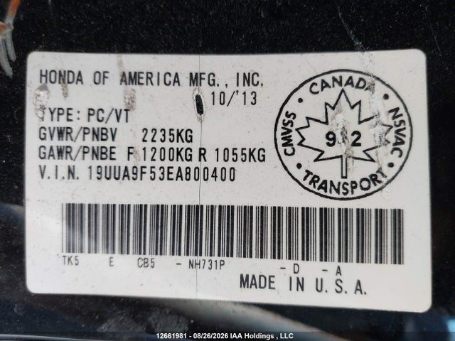 12661981 :رقم المزاد ، 19UUA9F53EA800400 vin ، 2014 Acura Tl Tech مزاد بيع
