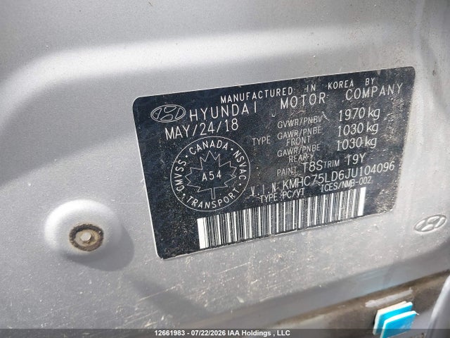 Aukcja sprzedaży 2018 Hyundai Ioniq Plug-in Hybrid Limited, vin: KMHC75LD6JU104096, numer aukcji: 12661983