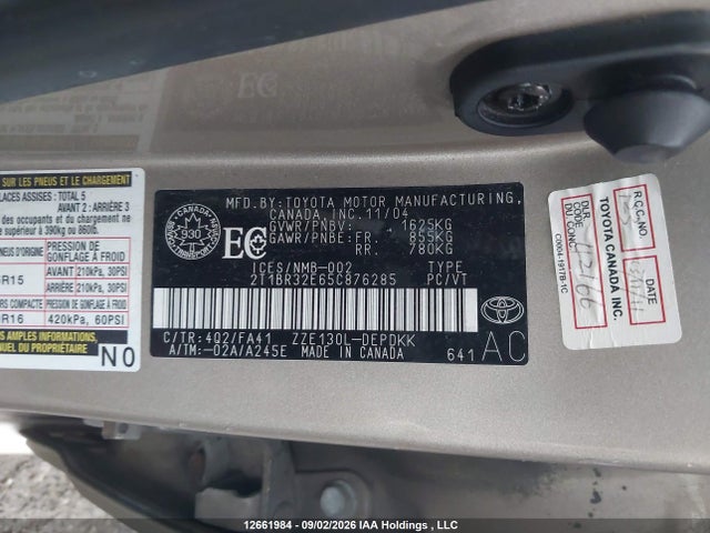 12661984 :رقم المزاد ، 2T1BR32E65C876285 vin ، 2005 Toyota Corolla Ce/le/s مزاد بيع