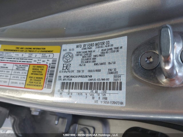 2023 Ford Bronco Sport მანქანა იყიდება აუქციონზე, vin: 3FMCR9C61PRD28749, აუქციონის ნომერი: 12661986