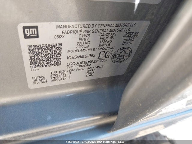 2023 Chevrolet Silverado K1500 Rst მანქანა იყიდება აუქციონზე, vin: 1GCUDEED6PZ269060, აუქციონის ნომერი: 12661992